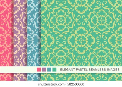 Elegant seamless pastel background set curve spiral cross flower