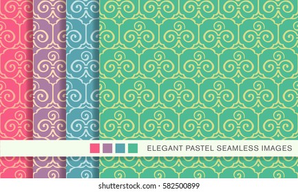 Elegant seamless pastel background set trefoil curve spiral cross frame