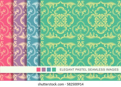 Elegant seamless pastel background set botanic curve spiral flower