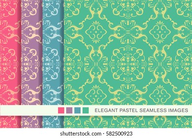 Elegant seamless pastel background set spiral curve chain flower