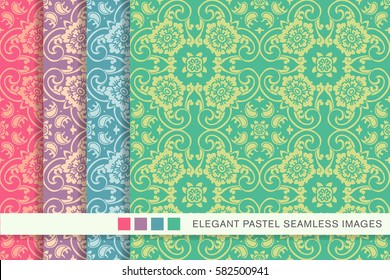 Elegant seamless pastel background set curve cross spiral frame flower