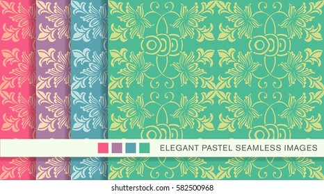 Elegant seamless pastel background set round spiral cross vine leaf