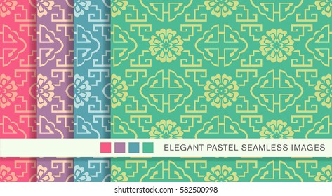 Elegant seamless pastel background set geometry spiral ladder flower