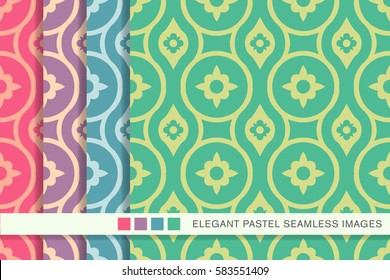 Elegant seamless pastel background set round geometry flower