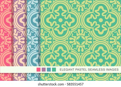 Elegant seamless pastel background set round curve flower kaleidoscope