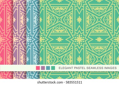 Elegant seamless pastel background set cross star square flower frame