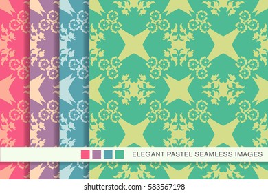 Elegant seamless pastel background set flower cross kaleidoscope
