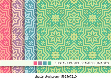 Elegant seamless pastel background set star flower geometry