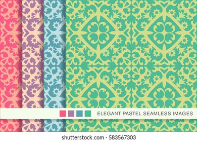 Elegant seamless pastel background set flower spiral kaleidoscope