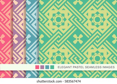 Elegant seamless pastel background set cross square frame flower