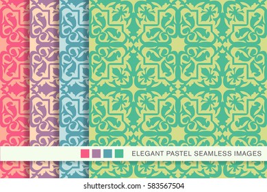 Elegant seamless pastel background set star geometry kaleidoscope