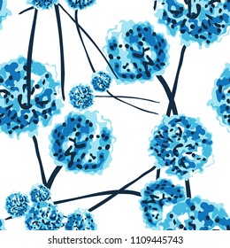 Elegant seamless pattern with abstract blue flowers, design elements. Floral  pattern for invitations, cards, print, gift wrap, manufacturing, textile, fabric, wallpapers