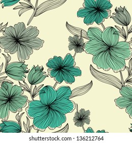 elegant seamless pattern with abstract blue flowers