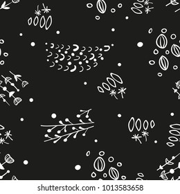 Elegant seamless pattern with abstract branch. Scandinavian style black vector background. Great for fabric,textile, wallpaper.