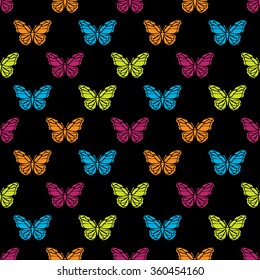 Elegant seamless pattern with abstract butterfly symbols, design elements. Can be used for invitations, greeting cards, scrapbooking, print, gift wrap, manufacturing. Insect theme