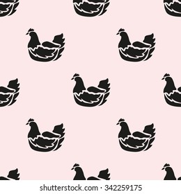 Elegant seamless pattern with abstract chicken symbols, design elements. Can be used for invitations, greeting cards, scrapbooking, print, gift wrap, manufacturing. Bird theme