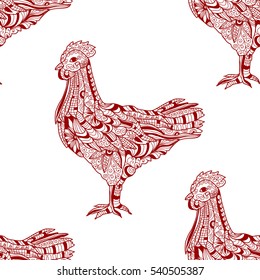 Elegant seamless pattern with abstract chicken, design element. Can be used for invitations, greeting cards, scrapbooking, print, gift wrap, manufacturing. Bird theme. New Year 2017 symbol