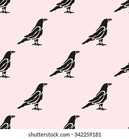 Elegant seamless pattern with abstract crow symbols, design elements. Can be used for invitations, greeting cards, scrapbooking, print, gift wrap, manufacturing. Bird theme