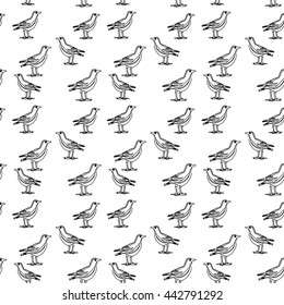 Elegant seamless pattern with abstract crow symbols, design elements. Can be used for invitations, greeting cards, scrapbooking, print, gift wrap, manufacturing. Bird theme