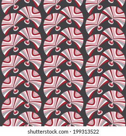 Elegant seamless pattern with abstract fans, gray and red