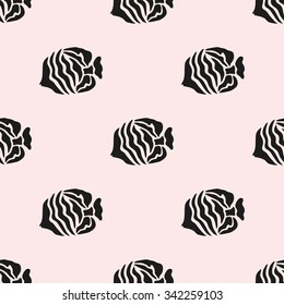 Elegant seamless pattern with abstract fish symbols, design elements. Can be used for invitations, greeting cards, scrapbooking, print, gift wrap, manufacturing. Marine theme