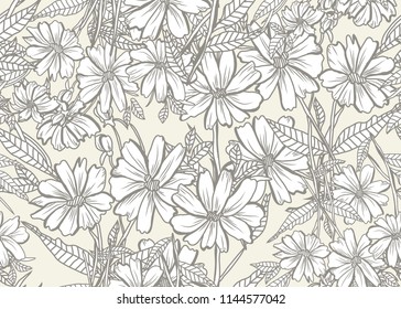 Elegant seamless pattern with abstract flowers, design elements. Floral  pattern for invitations, cards, print, gift wrap, manufacturing, textile, fabric, wallpapers