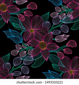 Elegant seamless pattern with abstract flowers, design elements. Floral  pattern for invitations, cards, print, gift wrap, manufacturing, textile, fabric, wallpapers