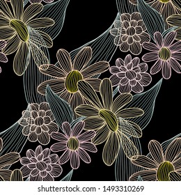 Elegant seamless pattern with abstract flowers, design elements. Floral  pattern for invitations, cards, print, gift wrap, manufacturing, textile, fabric, wallpapers