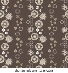 Elegant seamless pattern with abstract flowers, beige and brown