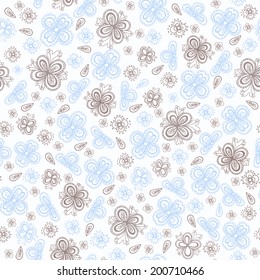 Elegant seamless pattern with abstract flowers and paisley