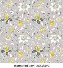 Elegant seamless pattern with abstract flowers on a gray background. Used for your design wallpapers, pattern fills, web page backgrounds, surface textures