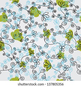 elegant seamless pattern with abstract green and blue flowers for your design
