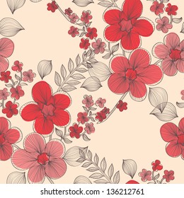 elegant seamless pattern with abstract red flowers