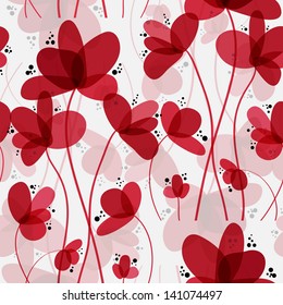 elegant seamless pattern with abstract red flowers for your design