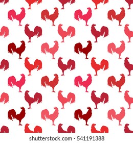 Elegant seamless pattern with abstract red roosters icons, design element. Can be used for invitations, greeting cards, scrapbooking, print, gift wrap, manufacturing. Bird theme. New Year 2017 symbol