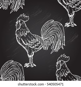 Elegant seamless pattern with abstract roosters, design element. Can be used for invitations, greeting cards, scrapbooking, print, gift wrap, manufacturing. Bird theme. New Year 2017 symbol