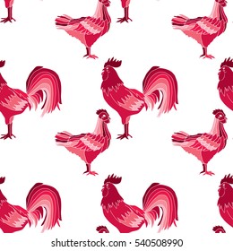 Elegant seamless pattern with abstract roosters and chickens, design element.Can be used for invitations, greeting cards, scrapbooking, print, gift wrap, manufacturing.Bird theme. New Year 2017 symbol