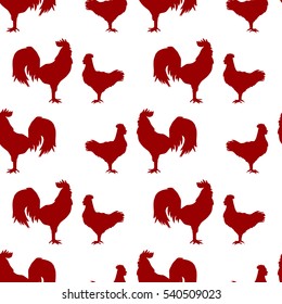 Elegant seamless pattern with abstract roosters and chickens, design element. Can be used for invitations, greeting cards, scrapbooking, print, gift wrap, manufacturing.Bird theme.New Year 2017 symbol