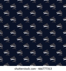 Elegant seamless pattern with abstract shark symbols, design elements. Vector illustration can be used for wallpaper, pattern fills, web page background, print on fabric or paper. Marine theme