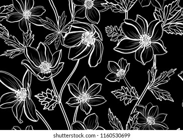 Elegant seamless pattern with anemone flowers, design elements. Floral  pattern for invitations, cards, print, gift wrap, manufacturing, textile, fabric, wallpapers