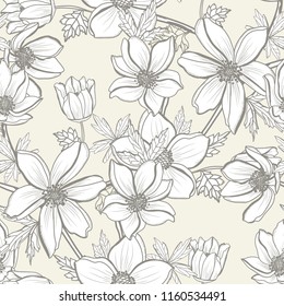 Elegant seamless pattern with anemone flowers, design elements. Floral  pattern for invitations, cards, print, gift wrap, manufacturing, textile, fabric, wallpapers
