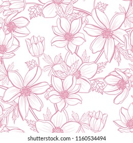 Elegant seamless pattern with anemone flowers, design elements. Floral  pattern for invitations, cards, print, gift wrap, manufacturing, textile, fabric, wallpapers