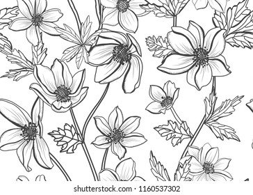 Elegant seamless pattern with anemone flowers, design elements. Floral  pattern for invitations, cards, print, gift wrap, manufacturing, textile, fabric, wallpapers