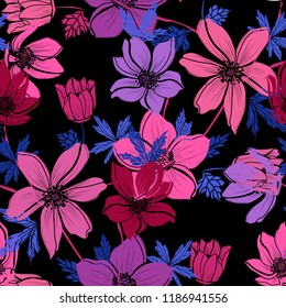 Elegant seamless pattern with anemone flowers, design elements. Floral  pattern for invitations, cards, print, gift wrap, manufacturing, textile, fabric, wallpapers
