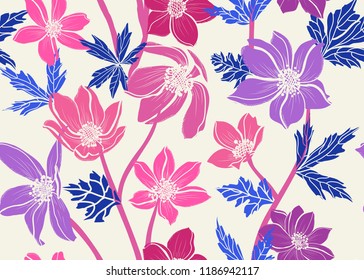 Elegant seamless pattern with anemone flowers, design elements. Floral  pattern for invitations, cards, print, gift wrap, manufacturing, textile, fabric, wallpapers