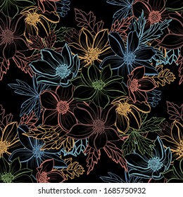 Elegant seamless pattern with anemone flowers, design elements. Floral  pattern for invitations, cards, print, gift wrap, manufacturing, textile, fabric, wallpapers