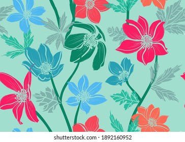 Elegant seamless pattern with anemone flowers, design elements. Floral  pattern for invitations, cards, print, gift wrap, manufacturing, textile, fabric, wallpapers