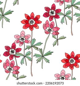 Diseño elegante y sin fisuras con flores anemónicas, elementos de diseño. Patrón floral para invitaciones, tarjetas, impresiones, envolturas de regalo, manufactura, textiles, tejidos, papel pintado