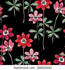 Elegant seamless pattern with anemone flowers, design elements. Floral  pattern for invitations, cards, print, gift wrap, manufacturing, textile, fabric, wallpapers