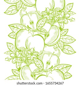 Elegant seamless pattern with apple fruits, design elements. Fruit  pattern for invitations, cards, print, gift wrap, manufacturing, textile, fabric, wallpapers. Food, kitchen, vegetarian theme